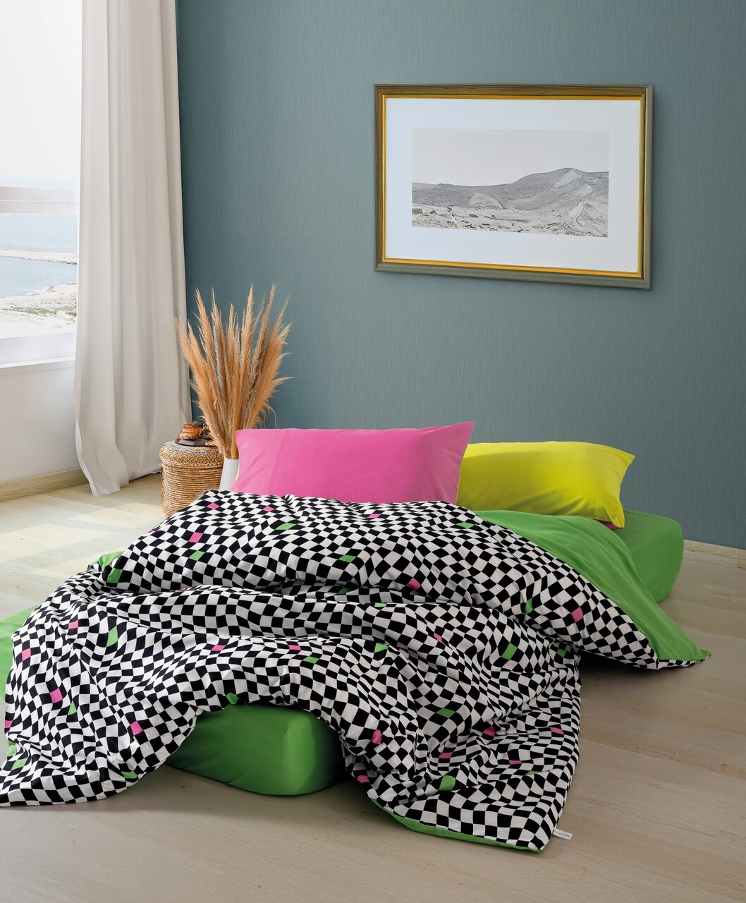 Lenjerie de pat dubla Super King (FR), L'essentiel Maison, Dazzle, Verde / Alb / Negru - imagine 3